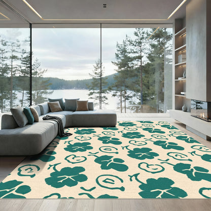 Teal Floral Swirl Botanical Garden Rug
