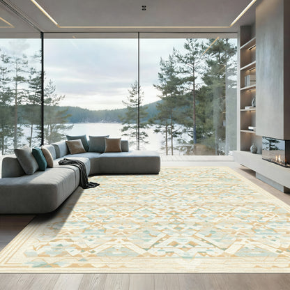 Light Tan Geometric Diamond Medallion Rug