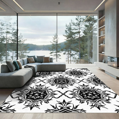 Abstract Black and White Medallion Rug