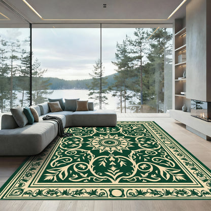 Ornate Green Botanical Mandala Rug