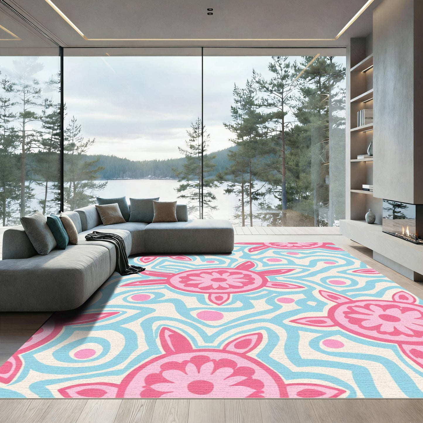 Coral Pink Turtle Swirl Aquatic Rug