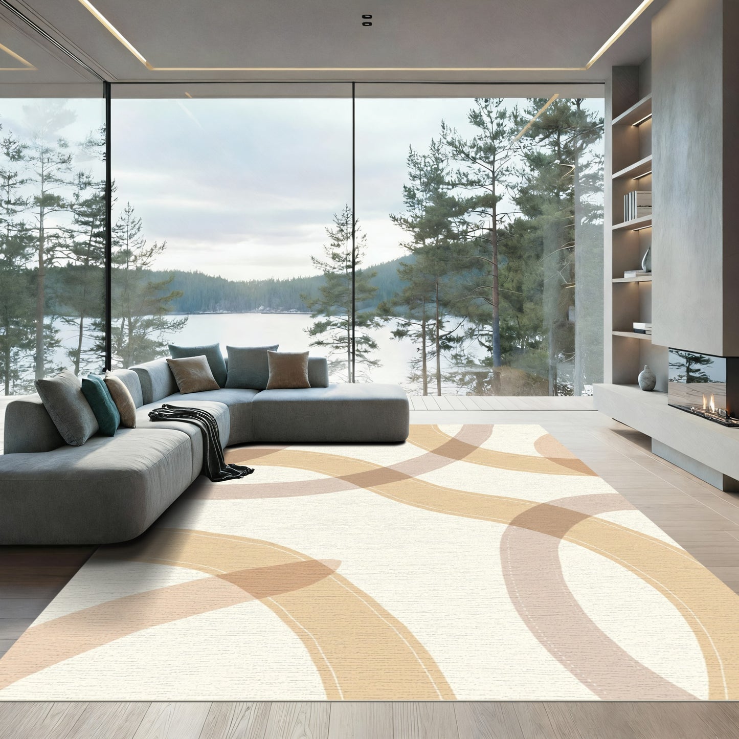 Earthy Curves Abstract Ribbon Rug