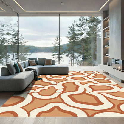 Terracotta Cream Abstract Organic Swirl Rug