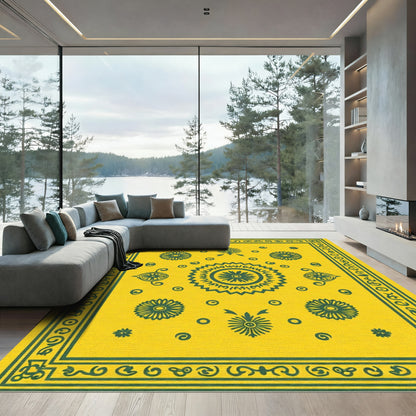 Yellow Teal Floral Medallion Centered Rug