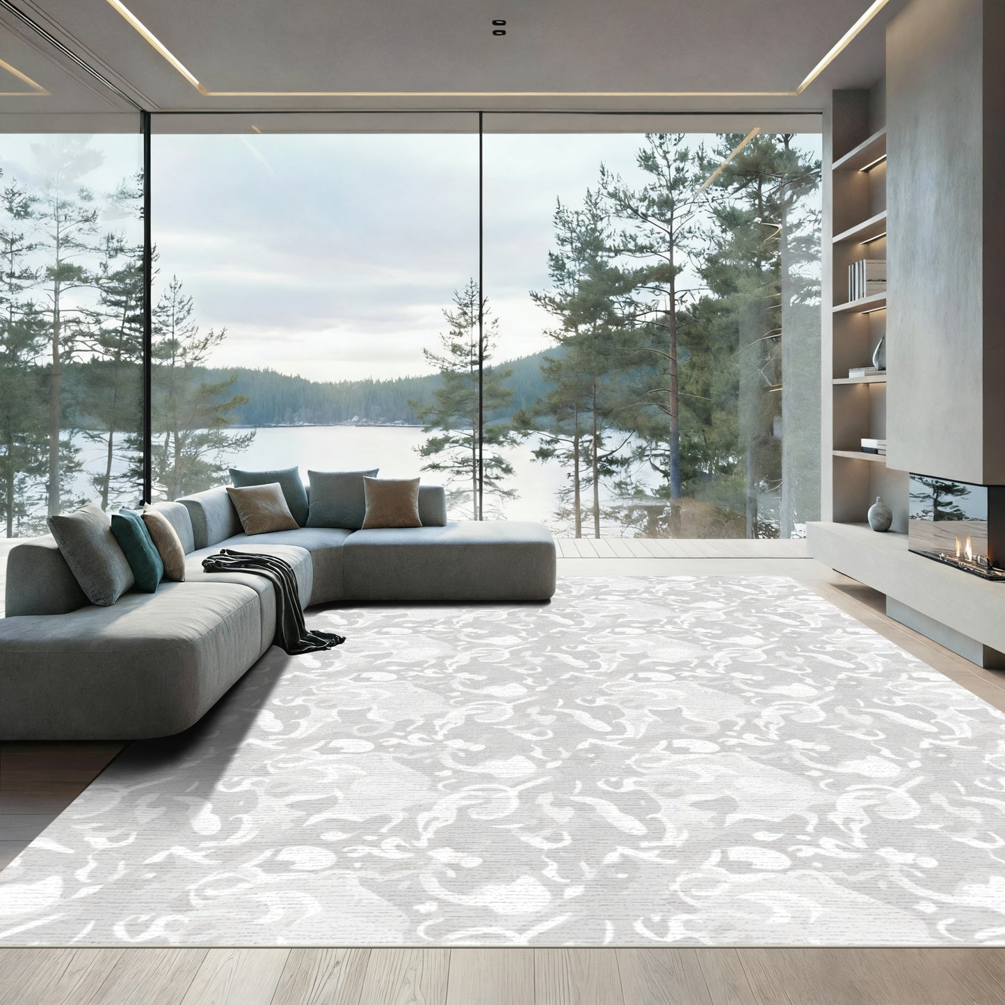 Light Gray Abstract Swirls Rug