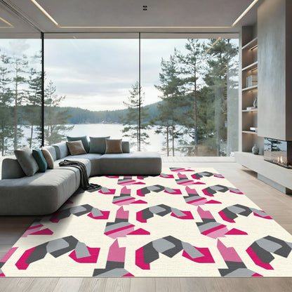Pink Gray Overlapping Geometric Shapes Rug