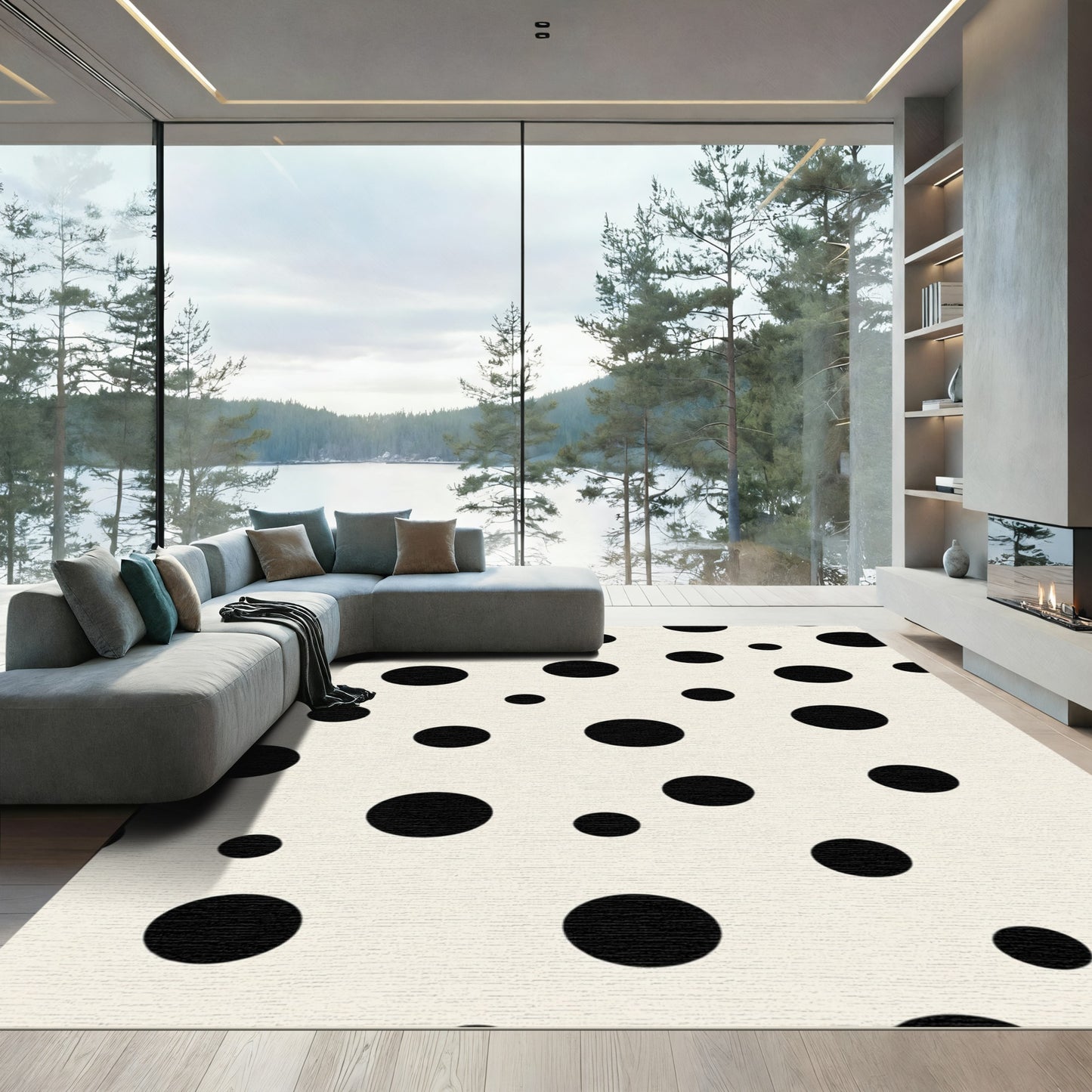 Cream Black Polka Dot Scatter Rug