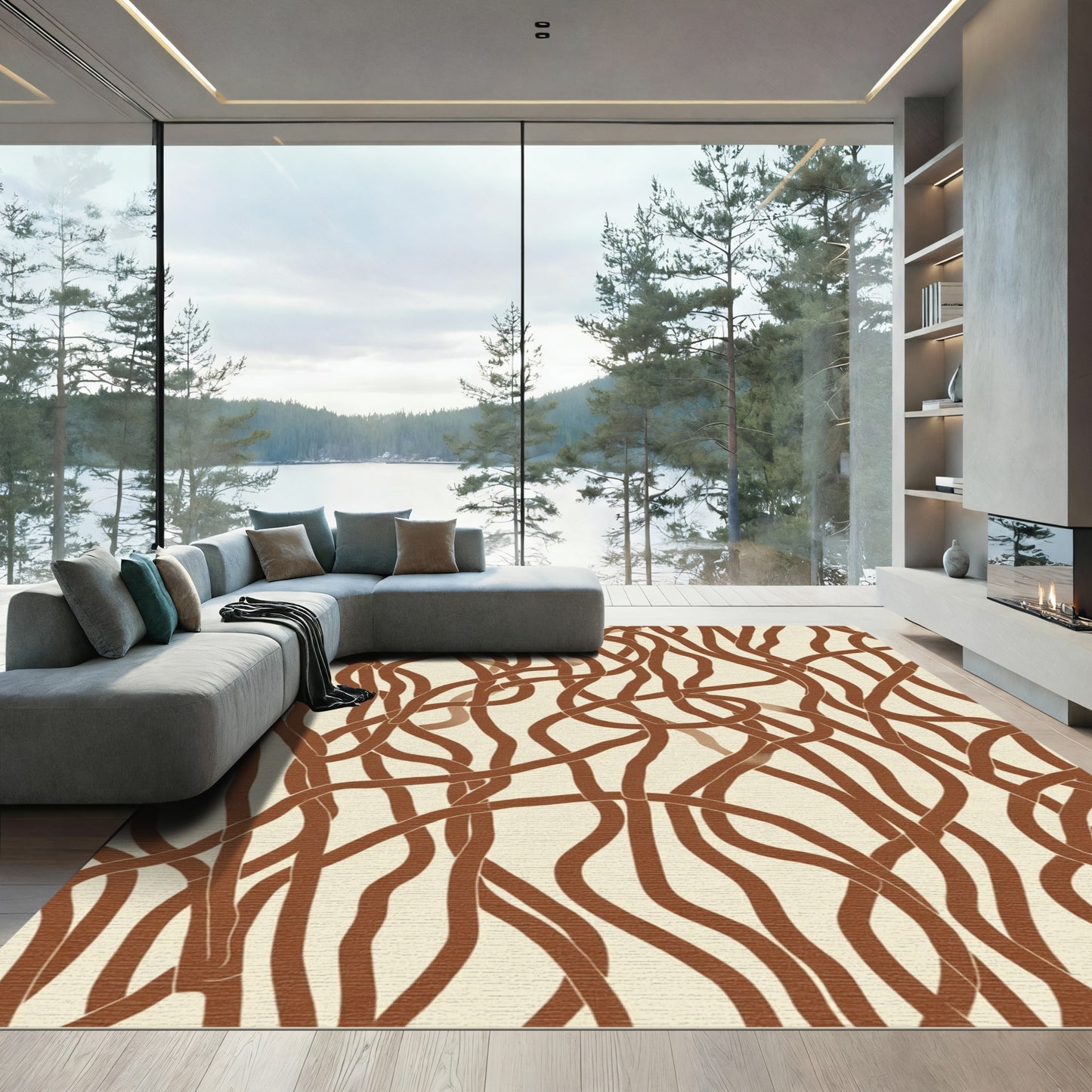Abstract Brown Wavy Lines Rug