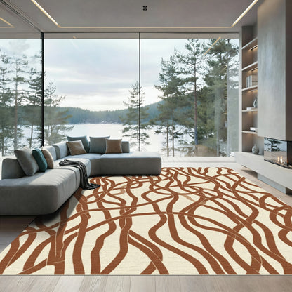 Abstract Brown Wavy Lines Rug