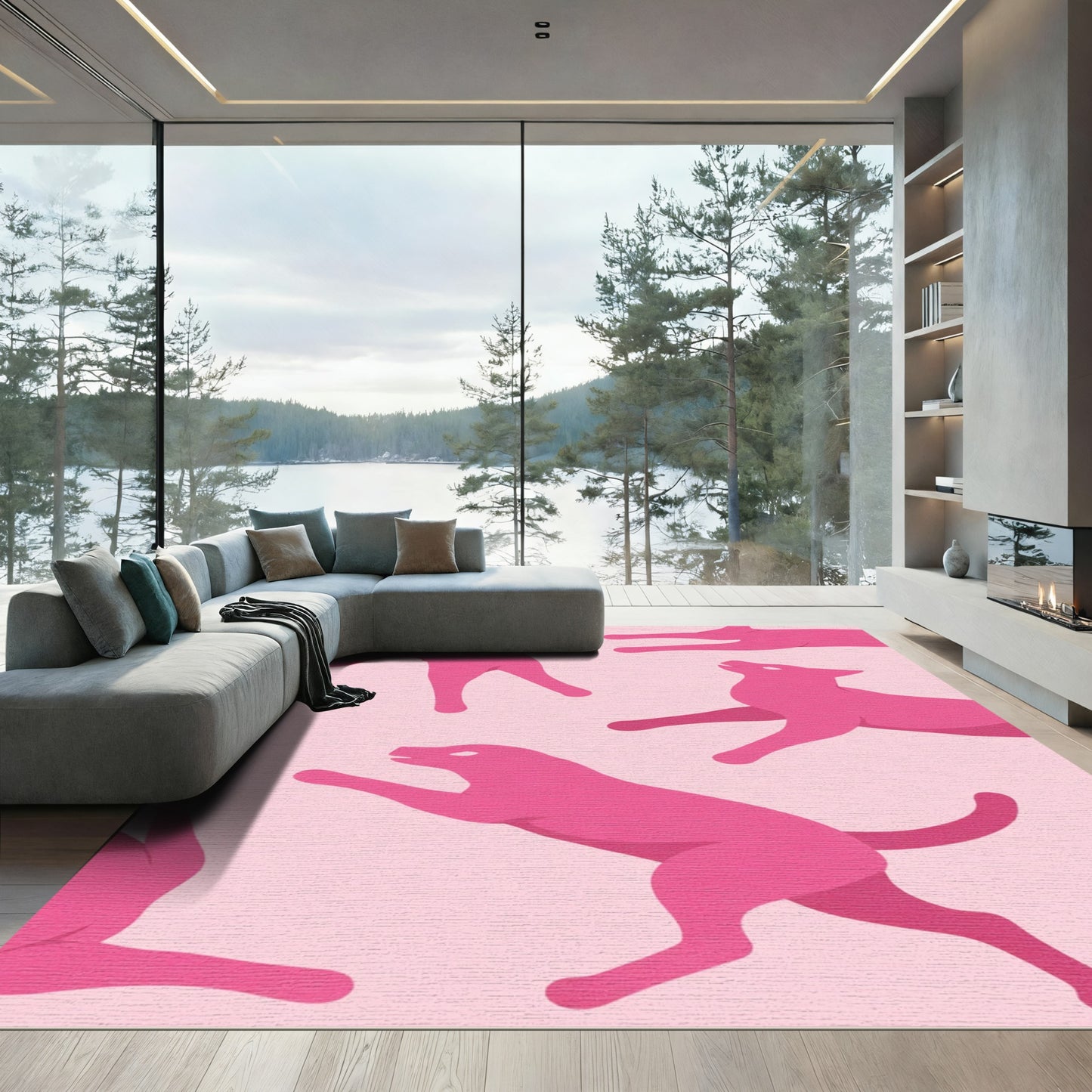 Pink Canine Silhouette Dynamic Dance Rug