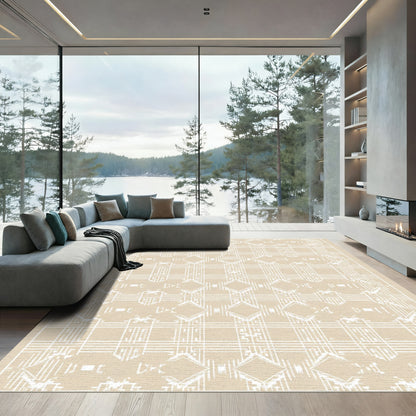 Tan Geometric Diamond Paw Print Rug