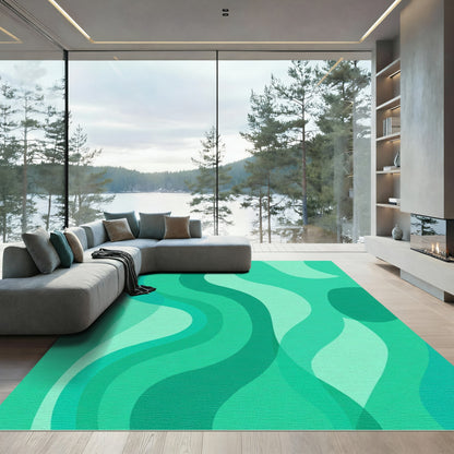 Teal Abstract Flowing Curves Rug