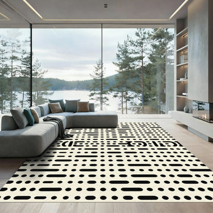 Abstract Black Dots Dash Composition Rug