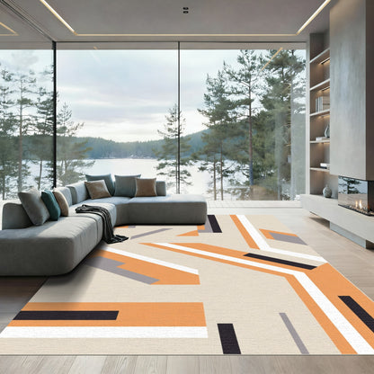 Geometric Abstract Orange Gray Stripe Rug