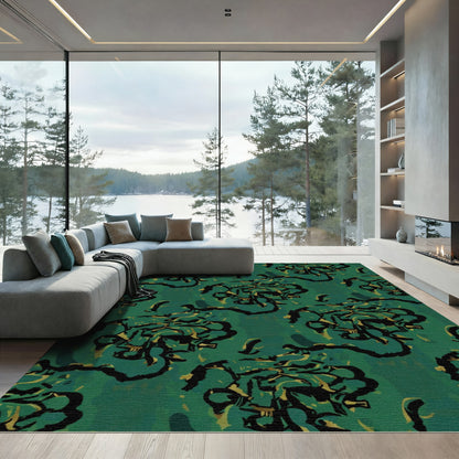 Rich Teal Organic Abstract Bloom Rug