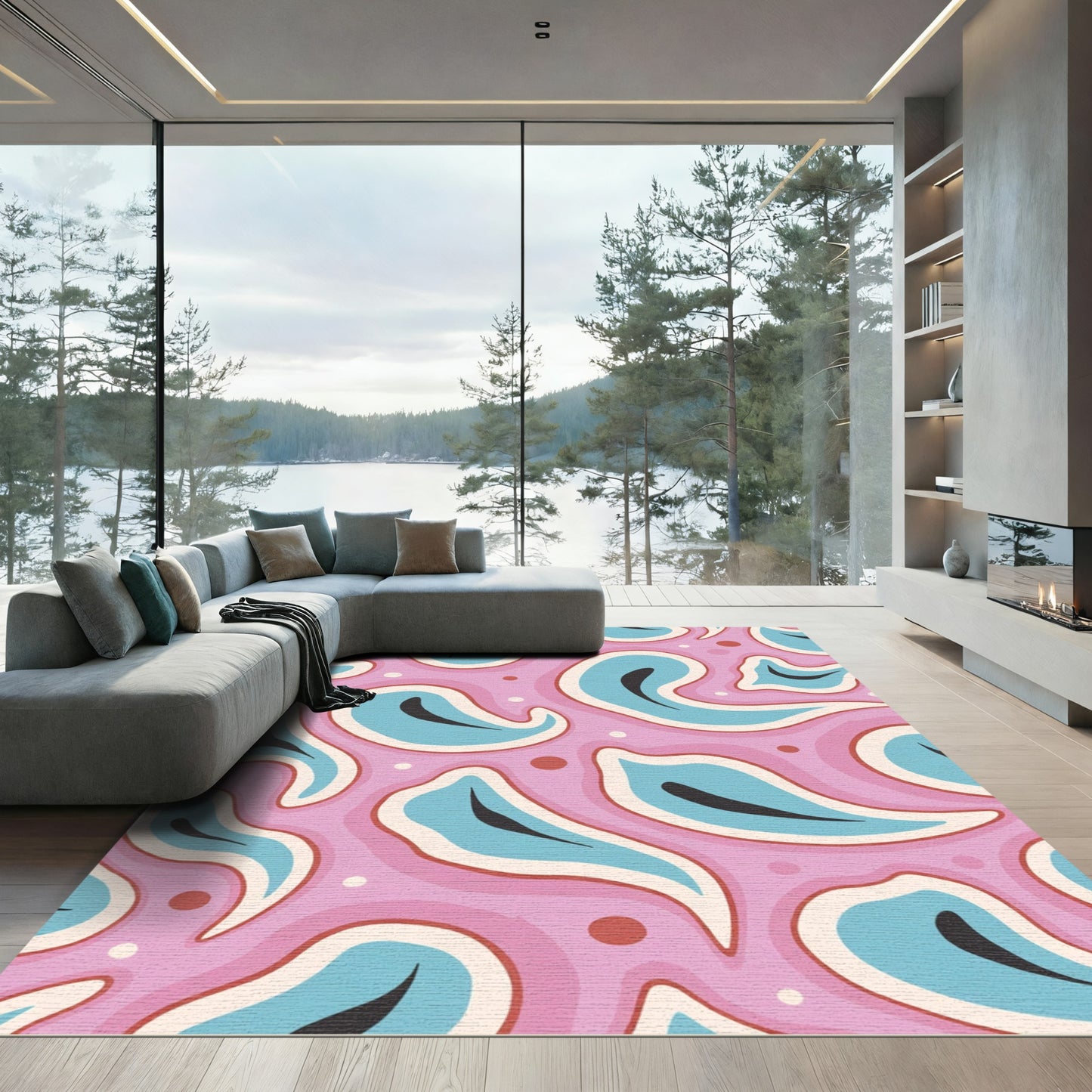 Pink Blue Organic Blob Rug