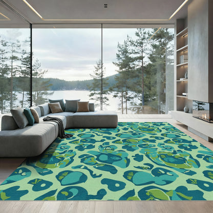 Teal Green Abstract Organic Forms Rug