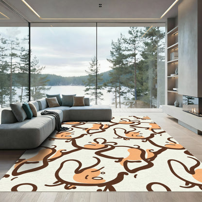 Abstract Whimsical Brown Peach Figures Rug