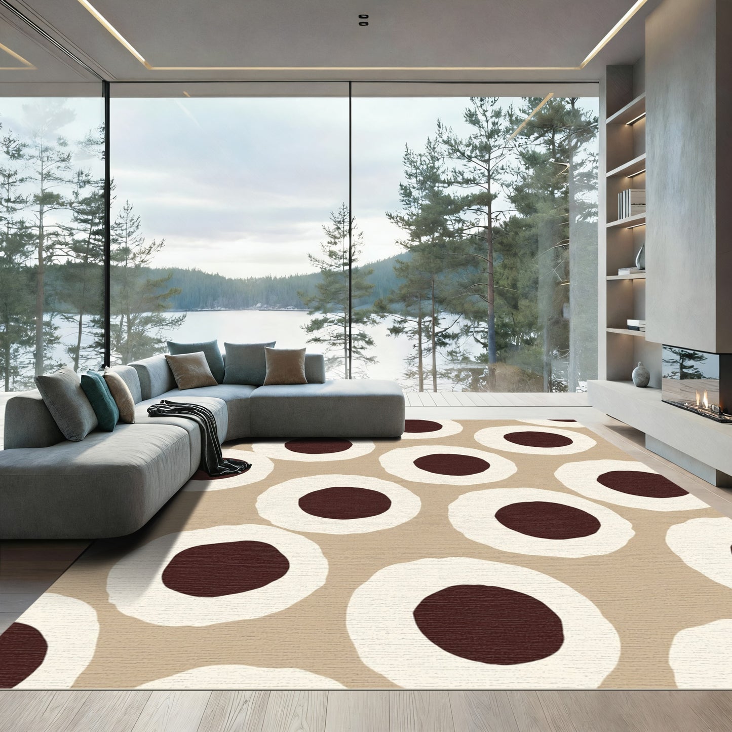 Neutral Beige Abstract Circles Rug