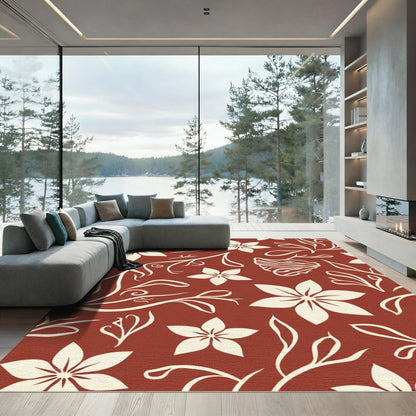 Terracotta Cream Floral Vine Rug