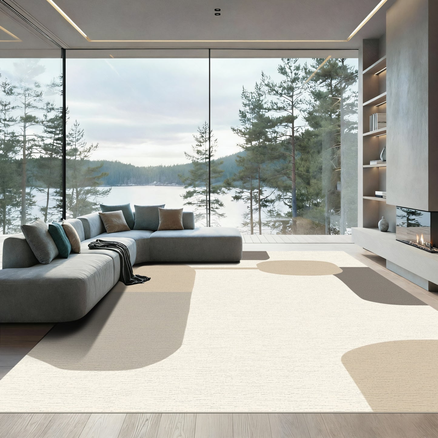 Soft Beige and Gray Abstract Shapes Rug