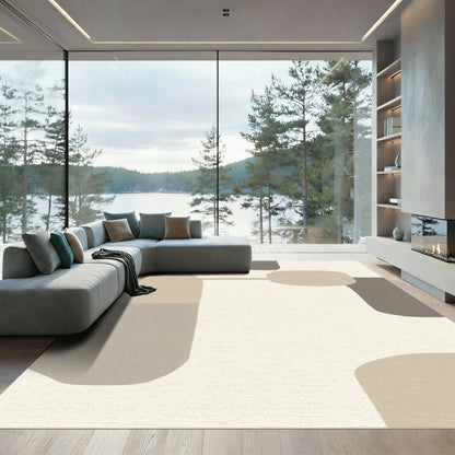 Soft Beige and Gray Abstract Shapes Rug