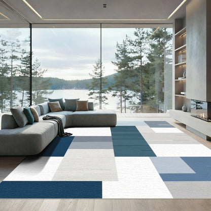 Modern Abstract Blue Gray Composite Shapes Rug