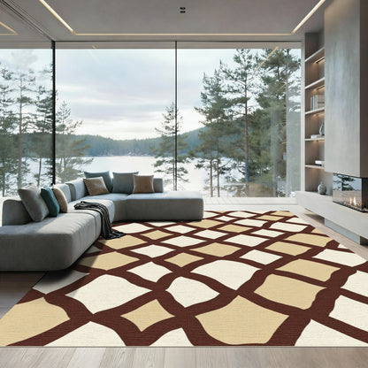 Brown Tan Quilted Diamond Lattice Rug