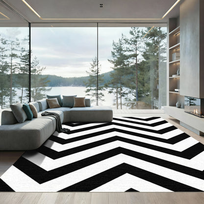 Bold Black White Chevron Zigzag Rug