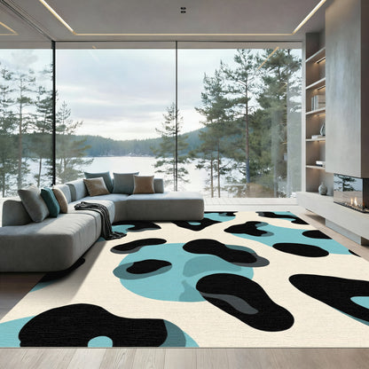 Blue and Black Abstract Amoeba Shapes Rug