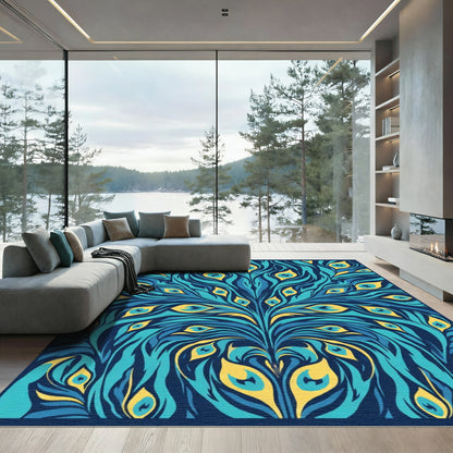 Peacock Feather Blue Yellow Swirl Rug