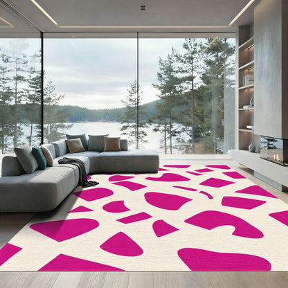 Vibrant Pink Abstract Shapes Cream Rug