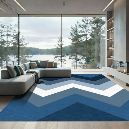 Gradient Blue Chevron Zigzag Lines Rug