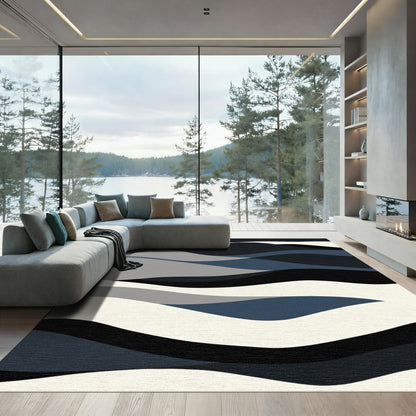 Abstract Dark Blue Wave Layers Rug