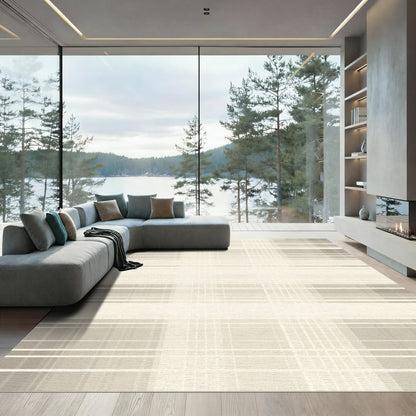Subtle Beige Plaid Grid Rug