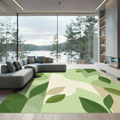 Verdant Spring Leaf Abstract Shapes Rug