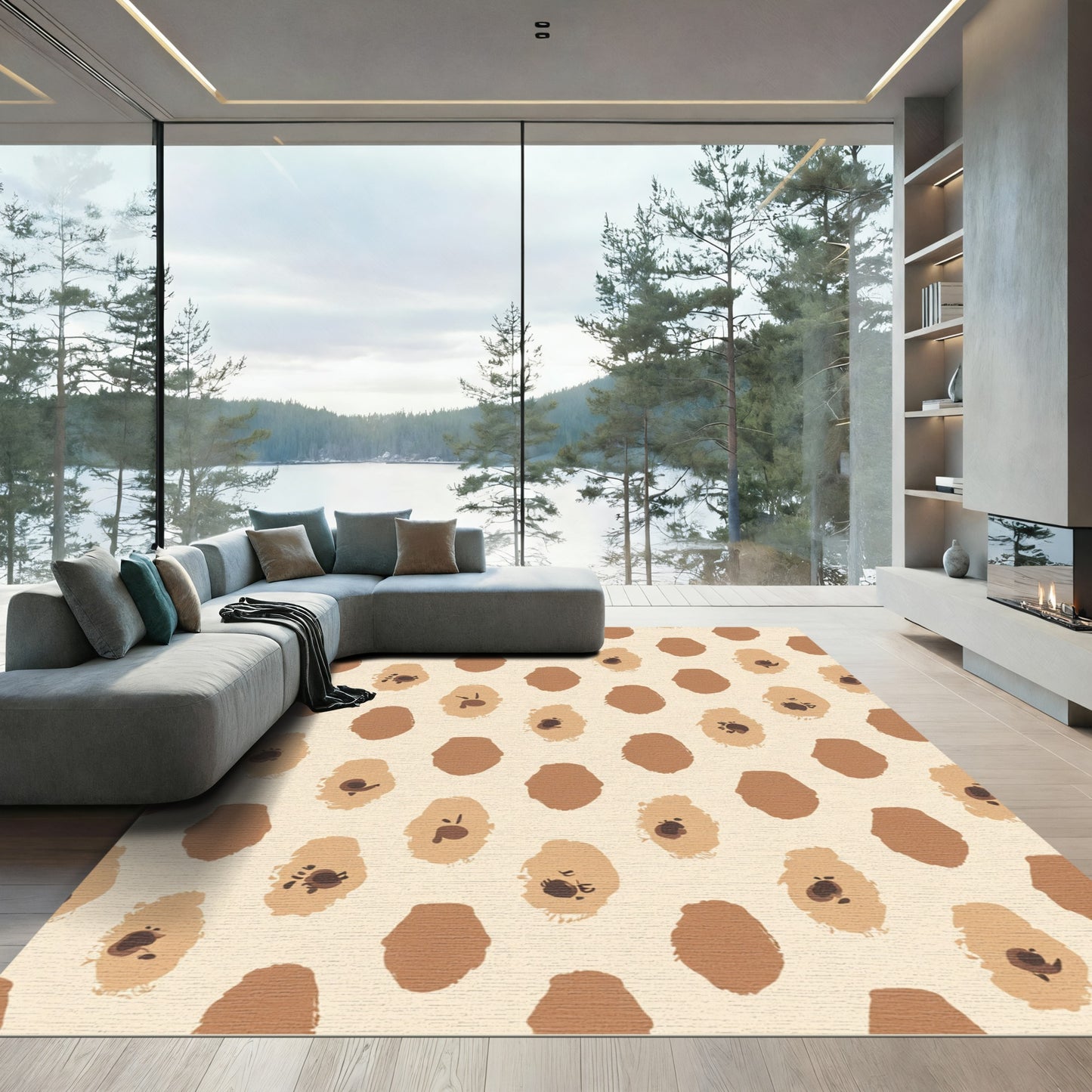 Brown and Tan Abstract Brushstroke Spots Rug