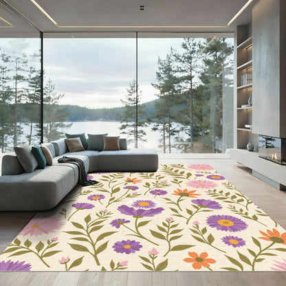 Whimsical Floral Garden Daisy Arrangement Rug
