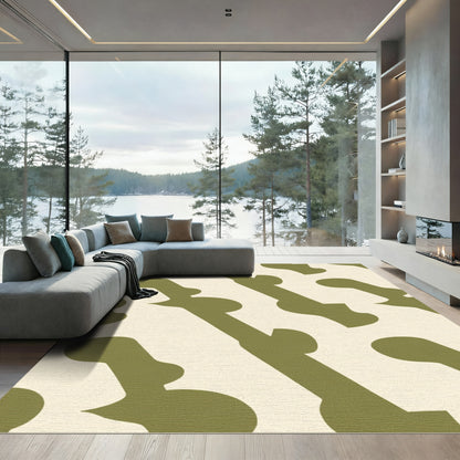 Olive Green Abstract Bone Shapes Rug