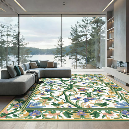 Vibrant Blue Yellow Floral Vine Rug