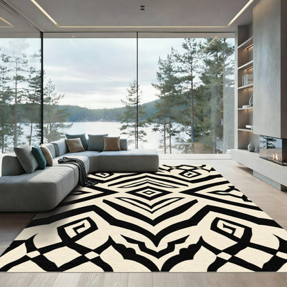 Geometric Black Ivory Tribal Diamond Rug