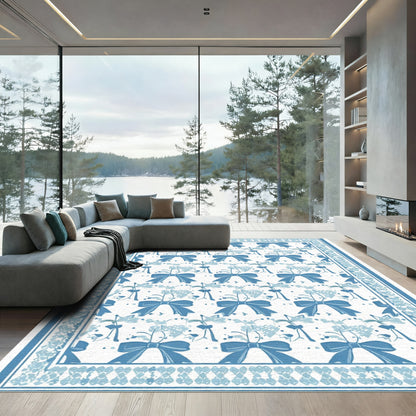 Charming Blue Bow Floral Repeat Rug