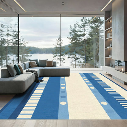 Indigo Blue Cream Mid-Century Stripes Rug