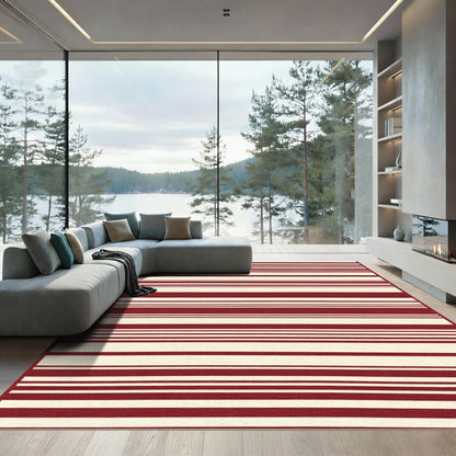 Crimson and Cream Stripe Rug