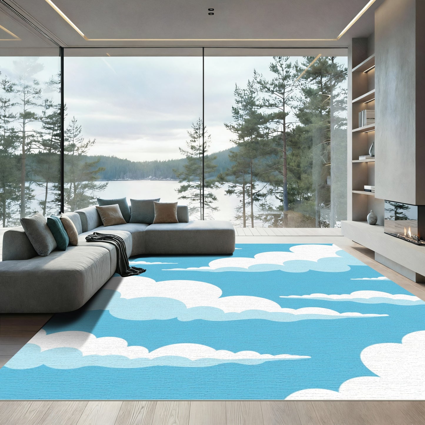 Blue Sky Fluffy Cloudscape Rug