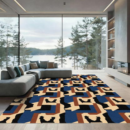 Geometric Abstract Brown Blue Beige Rug
