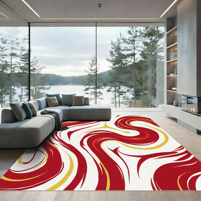Crimson Gold Swirl Abstract Texture Rug