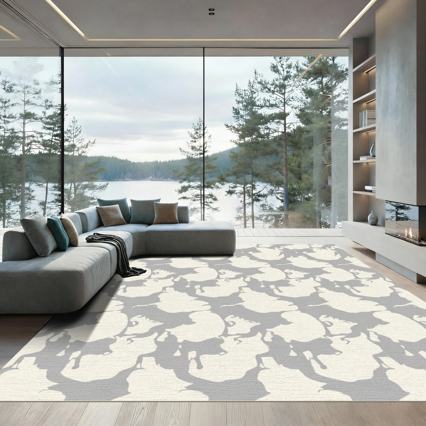 Cream and Gray Drip Organic Forms Rug