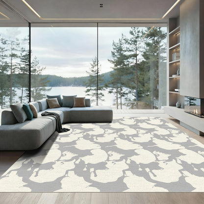 Cream and Gray Drip Organic Forms Rug