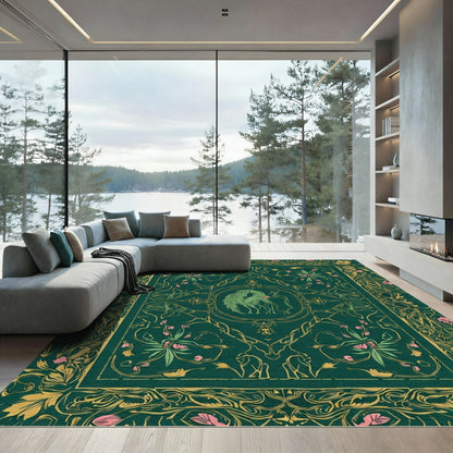 Emerald Forest Unicorn Garden Mandala Rug